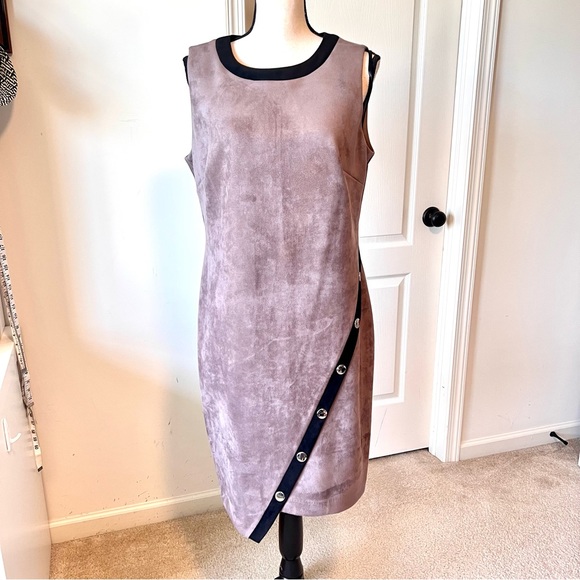 TOMMY HILFIGER Faux Suede Microfiber Sleeveless Asymmetrical Sheath Dress—SZ. 12 - Picture 1 of 11